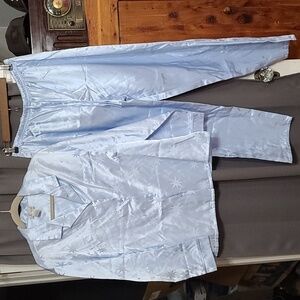 Tesoro Womens Pajamas Baby Blue Satiny Stars Pocket Drawstring Waist Sz L EUC